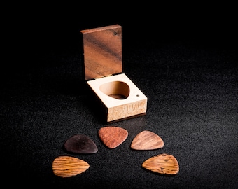 Wooden guitar picks (5) with wooden box, Father's Day gift for musician, guitarist, him, her