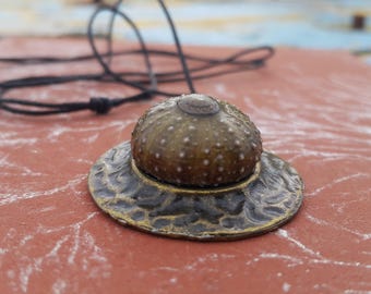 Real Green Sea URCHIN necklace , pendant