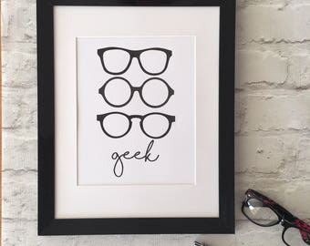 Geek Glasses Black and White Print