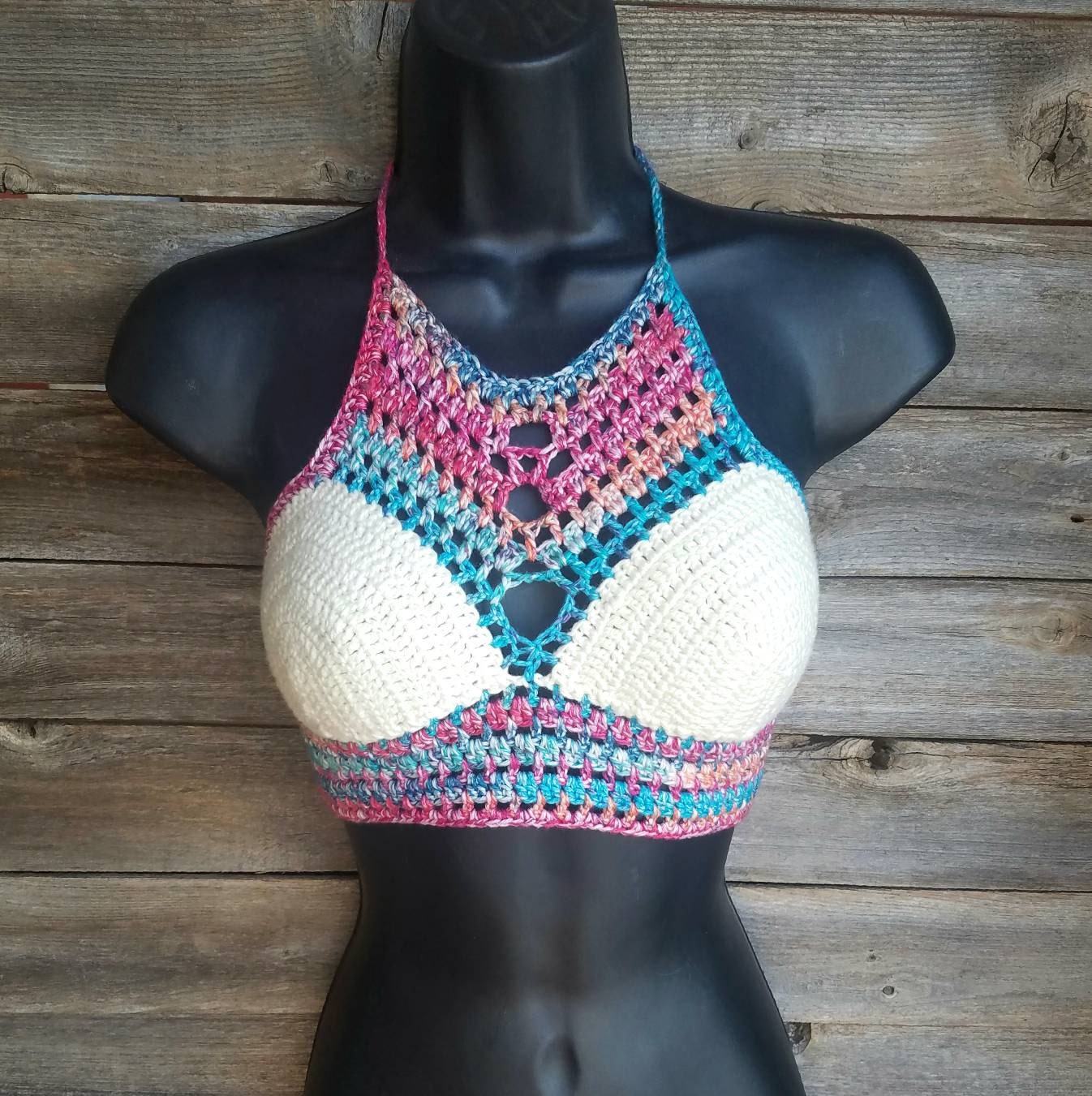 Crochet Bralette Summer Top Crochet Bikini Top Turquoise Pink