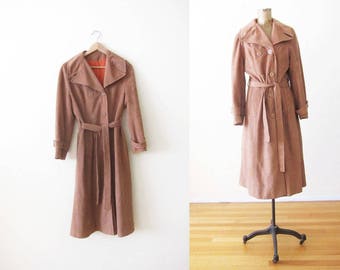 Vintage Trench Coat - 70s Trench Coat - Ultra Suede Coat - Faux Suede Jacket - Brown Trench - Belted Coat - Vegan Suede Coat - 70s Clothing