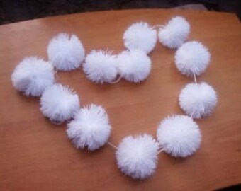 White Pom Pom Yarn Garland, Baby Bridal Shower Garland, Wedding Garlands, Birthday Garland Party Decor, Wedding White Pom Pom Decoration