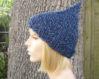 Twist Blue Gnome Hat Chunky Knit Hat Womens Hat - Blue Hat Blue Beanie Blue Gnome Beanie Womens Accessories Winter Hat