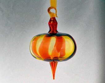 Hand Blown Ornament, Red & Gold Ornament, Small Tree Ornament, Blown Glass Ornament, Window Adornment. Handmade Ornament