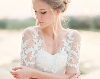 Lace applique tulle bridal bolero, ivory lace bolero, wedding shrug, shawl, cover up, wedding top, Style A02