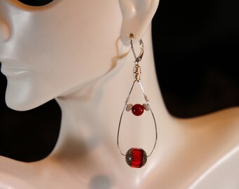 Red & Grey drop earrings
