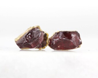 raw garnet earrings | january birthstone studs | january birthstone earrings | rough garnet studs | raw crystal studs | garnet stud earrings