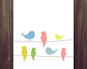 INSTANT DOWNLOAD Birds on a Wire Nursery Children's Art Print 8x10