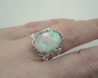 Vintage Opal Ring Faceted Opal Ring Silver Adjustable Ring Opal Jewelry October Birthstone