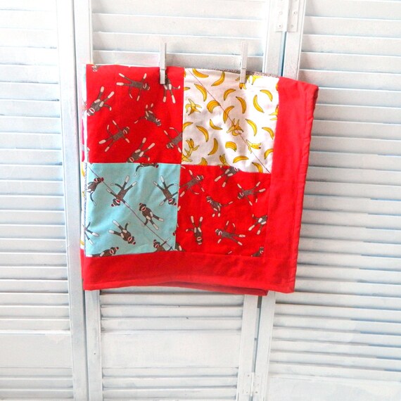 Items similar to Sock Monkey Minky Blanket Girl Boy, Baby Red Yellow