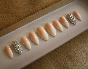 French Ombre Swarovki Press on Nails Baby Boomer Nails