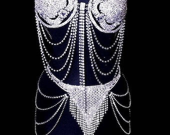Sexy crystal rhinestone lingerie bra halter chain & Thong Set-Special Price