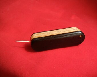 EBONY RED OAK toothpick holder holds 10 round tooth picks