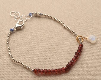 Chakra Bracelet, January Birthstone Bracelet, Healing Gemstone Jewelry, Hill Tribe Silver Beaded Bracelet, June Birthstone