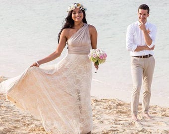 Lace Bohemian Bride Long Infinity Wrap Dress-Custom choose your Fabrics- Wedding Gown, Bridesmaids, Maternity, Etc.