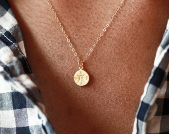 Compass Jewelry, 14K Gold Necklace, Compass Necklace, Explore Compass, Not All Who Wander Are Lost, Travel Gift, Travel Inspired Necklace