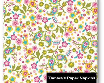 4 Decoupage Napkins, Paper Napkins, MILLE FLEURS WHITE, Floral, 33cm 13 Inch. Printed Paper Napkins for Decoupage or Collage.