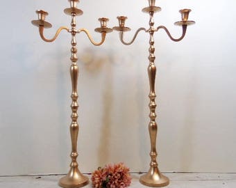 5 Wedding Candelabras 3 arm Shabby Candle Holder Antique Gold 26" tall