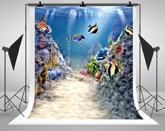 Newborn Baby Underwater World Photography Backdrops Colorful Fish Photo Backgrounds for Children Studio Props CM-S-1957