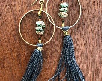 Grey and howlite fringe hoops