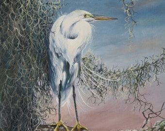 Original Oil Painting, Florida Wildlife Art-Snowy Egret-20x24