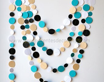 Wedding Garland, Teal Black Beige paper garland, Rustic Wedding Decoration, Teal decor, Bridal Shower, Birthday decorations, KC-1227