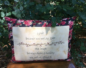 Whimsical Sister Pillow - Hand Embroidered Pillow - Room Accent - Country Decor - Farmhouse - Sisterhood - Birthday gift for Sisters