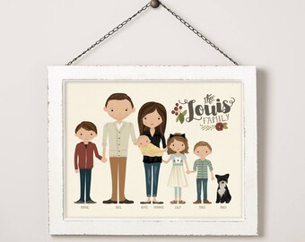 Custom Illustrated Family Portrait • Personalized Family Illustration • Adoption Gift • Mothers Day Gift Printable portrait • Gift for Wife