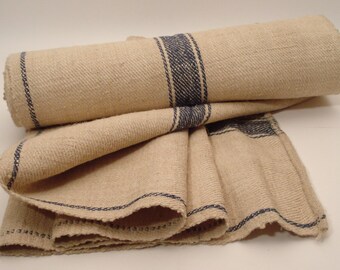 Antique Handloomed UPHOLSTERY Navy Blue Stripe Fabric/ Antique Hemp Linen Ecofriendly for Stairrunner 5,4 Yard