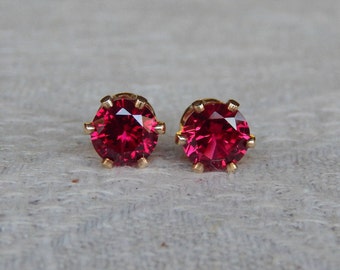 Ruby 6mm Studs, Ruby Sterling Silver or 14 Karat Gold Filled Earrings, Ruby Posts, Red Ruby Post Earrings, July Birthstone, Lab Created Ruby
