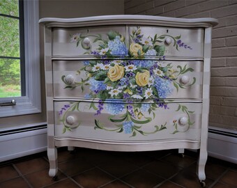 Painted Furniture/ Hand Painted Furniture/ Painted Dresser/ Hand Painted Dresser/ White Dresser/ Hand Painted Floral Dresser