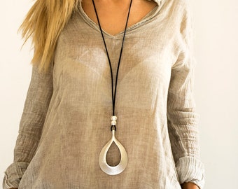Drop silver pendant, Long necklace, Statement necklace, Large necklace, Silver necklace, Stylish necklace, Pendant necklace, Classic style.