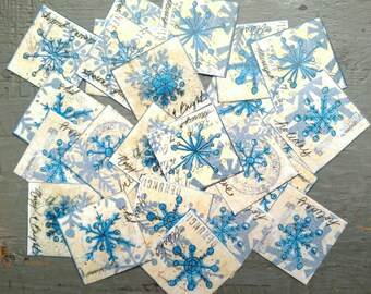 25 Snowflake Stickers, 1.5" or 2", Retro Holiday Stickers, Winter Stickers, Christmas Snowflakes, blue white silver 100% Recycled stickers