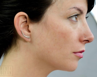 Sterling Silver Ear Cuff Earrings Crescent Moon Earrings Ear Sweep Pin Earrings Boho Jewelry - FES007
