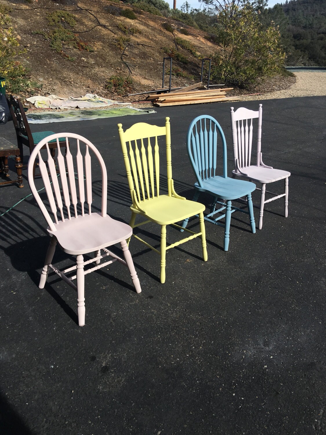 Farmhouse Chairs set of four vintage farm chairs painted
