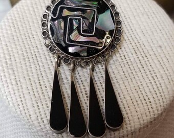 Stunning Sterling Silver Silver Zuni Inlay Brooch Pin with Optional Pendant