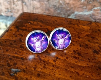 Galaxy Laser Cat Post Earrings