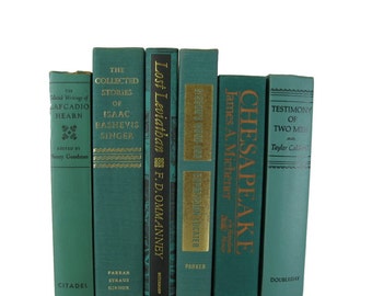 Green Books for Decorating, Decorative Books , Green Vintage Books , Home Decor , Old Books , Table Setting , Wedding Decor