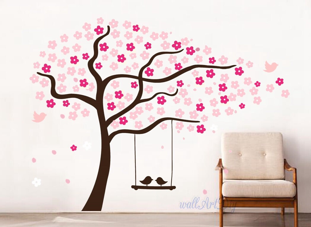 Tree Wall Decals Nursery Cherry Stencils Pink Tree Wall Decals Nursery Cherry Stencils Pink