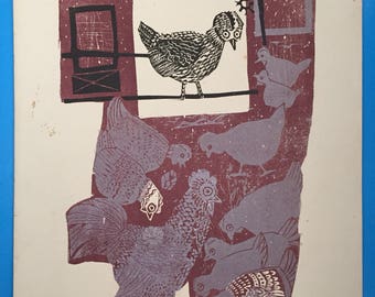 Linoleum engraving by Gladys Afamado, 1963 - Club de Grabado de Montevideo, Uruguay