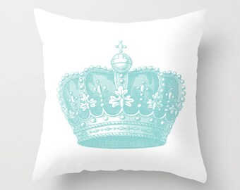 Royal Crown Pillow - Vintage Crown Throw Pillow - Crown Novelty Pillow - Crown Decor - Blue and White Pillow - Aldari Home