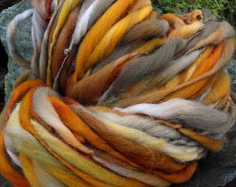 Handspun art yarn, super bulky handpainted hand dyed wool yarn thick and thin-October