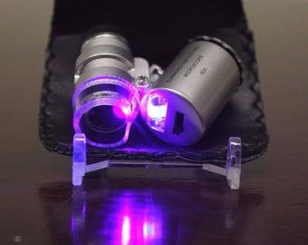 Mini Microscope 60x Folding Focus Magnifier Coin Loupe Currency Detector Stamps Rocks Minerals Electronics Repair Jewelry Beading Biology