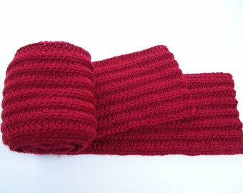 Crocheted Ribbed Scarf, Wine Colored Scarf, Men's Scarf, Women's Scarf