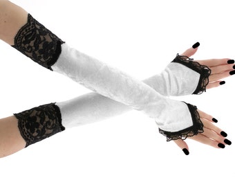 Long fingerless gloves arm warmers long gloves white gloves evening gloves womens gloves opera gloves extra long black white 120W
