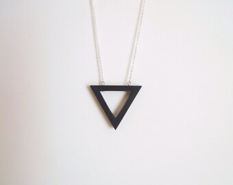Long necklace, triangle necklace, black pendant necklace, Geometric necklace
