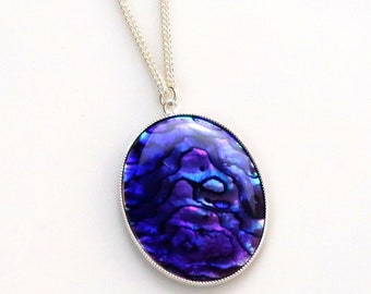 Purple Paua Shell Necklace with Sterling Silver Chain