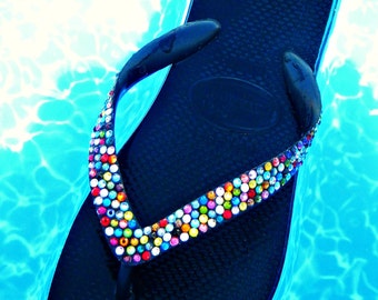 rainbow flip flops with crystals