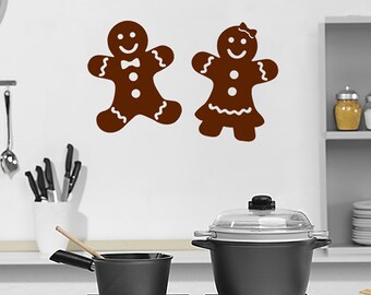 Gingerbread Man and Woman vinyl decals, Christmas Decal, Kitchen wall art, Holiday decals