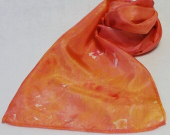 Hand-dyed Silk Scarf, Ice-Dyed Silk Scarf, Pink Silk Scarf, PInk Scarf, Coral Silk Scarf, Coral Scarf, Coral - #SS-16-20